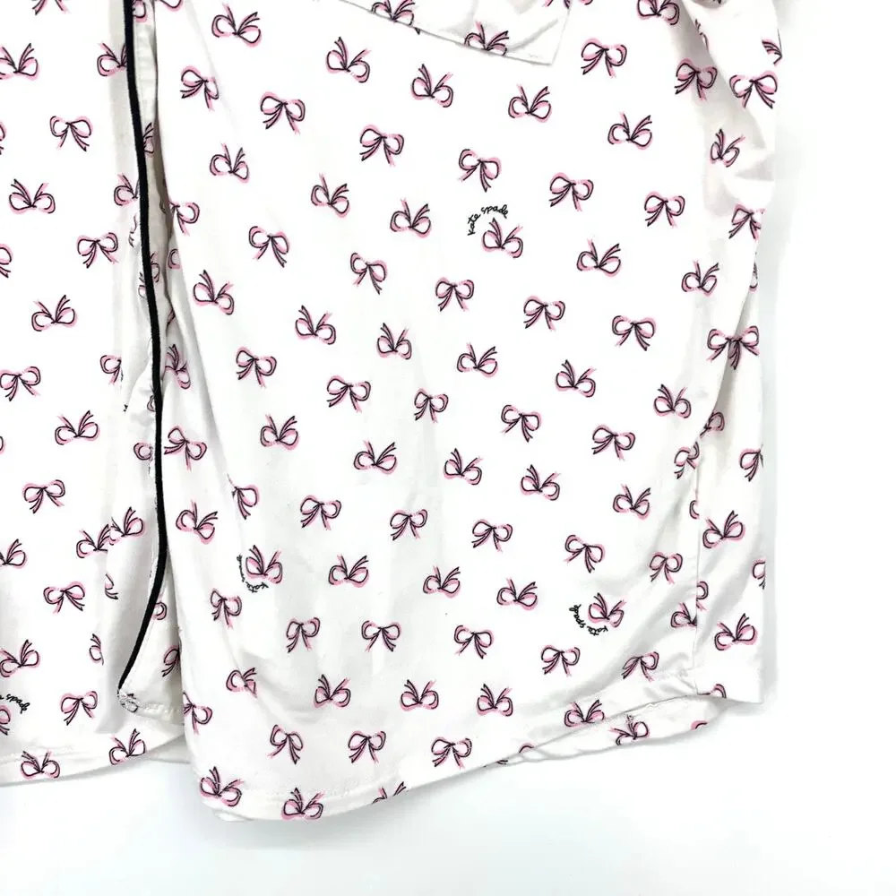 Kate Spade Pajama Set Womens Size XL White Pink Black Bow Novelty Print
